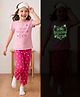 Honeyhap Premium 100% Cotton Knit Half Sleeves T-Shirt & Pyjama Night Suit with Bio Finish Heart Print - Pink