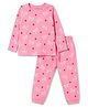 Honeyhap Cotton Knit Full Sleeves T-Shirt & Pyjama Night Suit Bio Finish With Heart & Bow Print - Light Pink