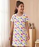 Pine Kids Single Jersey Knit Half Sleeves Nighty With Heart Print - White