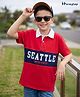 Honeyhap Cotton Knit Half Sleeves Bio Finished Polo T-Shirt with Text Print - High Risk Red