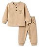 Pink Rabbit Interlock Knitted Full Sleeves Teddy Print T-Shirt & Pant- Beige