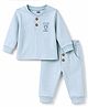 Pink Rabbit Interlock Knitted Full Sleeves Teddy Print T-Shirt & Pant- Sky blue