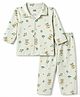 Pink Rabbit Interlock Knit Full Sleeves Bear & Space Theme Printed Co-Ords Shirt & Pyjama Night Suit - Light Green