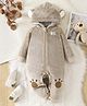 Mark & Mia Full Sleeves Winter Wear Romper With Teddy Bear Ear & Paw Applique - Khaki