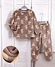 Mark & Mia Raglan Full Sleeves Teddy Bear Printed Co-Ords T-Shirt & Pyjama Winter Wear Night Suit - Brown