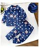 Mark & Mia Full Sleeves Co-Ords Shirt & Pyjama Winter Wear Night Suit with Bear & Star Print - Navy Blue