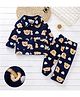 Mark & Mia Full Sleeves Bear & Hearts Printed Co-Ords Shirt & Pyjama Winter Wear Night Suit - Navy Blue