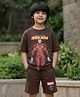 Nap Chief Cotton Blend Knit Marvel Featuring Half Sleeves  Iron Man Printed Tee & Shorts Set - Brown