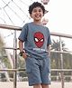 Nap Chief Cotton Blend Knit Marvel Featuring Half Sleeves Spider Man Printed Tee & Cargo Shorts Set - Slate Blue