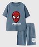 Nap Chief Cotton Blend Knit Marvel Featuring Half Sleeves Spider Man Printed Tee & Cargo Shorts Set - Slate Blue