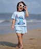 Nap Chief Cotton Blend Knit Disney Lilo & Stitch Featuring Half Sleeves Character Printed Tee & Shorts Set - Light Blue