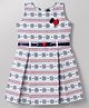 Enfance Woven Sleeveless Floral Printed Striped Pleated Party Dress With Applique & Belt - Blue