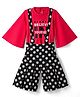 Enfance Woven Half Flutter Sleeves Polka Dots & Text Printed T-Shirt With Pant - Red