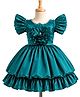 Enfance Woven Flared Sleeves Flower Applique Party Dress - Teal Blue