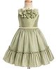 Enfance Net Woven Sleeveless Tiered Flared Party Dress With Pearl Embellishment With Corsage - Olive Green