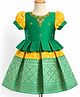 Enfance Cotton Silk Woven Half Sleeves Ethnic Pattu Pavdai Dress With Banarasi Floral Foil Print & Embellishment - Green & Yellow