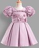 Enfance Satin Woven Half Balloon Sleeves Pleated Party Frock With Corsage & Pearl Embellishment - Purple