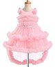 Enfance Net Woven Sleeveless Party Dress With Floral Applique & Ruffle Tailback Detailing - Peach