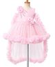 Enfance Net Woven Sleeveless Party Veil Dress With Sequinned Detailing & Floral Applique - Pink