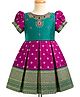 Enfance Cotton Silk Woven Half Sleeves Ethnic Pattu Pavdai Dress With Banarasi Floral Foil Print & Embellishment - Purple