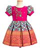 Enfance Cotton Silk Woven Half Sleeves Ethnic Pattu Pavdai Dress With Banarasi Floral Foil Print & Embellishment - Pink