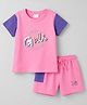 Olio Kids Sinker Knit Half Sleeves Text Printed Top & Shorts Set - Pink