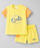 Olio Kids Sinker Knit Half Sleeves Text Printed Top & Shorts Set - Yellow