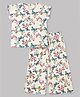 Olio Kids Sinker Knit Half Sleeves Top & Pant Co-Ord Set With Butterfly Print - Offwhite