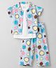 Olio Kids Sinker Knit Half Sleeves Polka Dots Printed Co-Ords Top & Pant Set With Inner Solid Tank T-Shirt - Sea Green