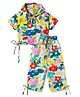 Olio Kids Sinker Knit Half Sleeves Floral Printed Co-Ords Hooded Top & Pant Set - Blue