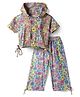 Olio Kids Sinker Knit Half Sleeves Floral Printed Co-Ords Hooded Top & Pant Set -Pink