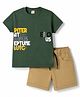Olio Kids Sinker Knit Half Sleeves  Text Printed T-Shirt & Shorts Set - Green