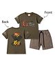 Olio Kids Sinker Knit Half Sleeves Text Printed T-Shirt & Shorts Set - Olive Green