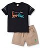 Olio Kids Sinker Knit Half Sleeves Text Printed T-Shirt & Shorts Set -Black