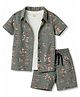 Olio Kids Sinker Knit Half Sleeves Text Printed Co-Ords Shirt & Shorts Set With Tank T-Shirt - Olive Green