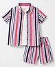 Olio Kids Sinker Knit Half Sleeves Striped Co-Ords Shirt & Shorts Set With Tank T-Shirt - Red
