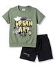 Olio Kids Sinker Knit Half Sleeves text Printed T-Shirt & Shorts Set - Olive Green