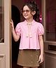 Ollington St. Cotton Poplin Woven Set Of Half Sleeve Solid Top & Skirts - Pink & Beige