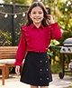 OLLINGTON ST. Set Of Cotton Woven Half Sleeve Solid Top & Skirts With Frill Detailing - Dark Pink