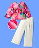 OLLINGTON ST. Georgette Woven  Abstract Printed Full Sleeves Top & Pant Set - Dark Pink