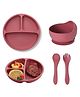 Ortis 4 Pcs Silicone Baby Feeding Set, BPA Free & Microwave Safe Dinner Tableware Kit - Rusty Pink