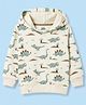 Pink Rabbit Looper Knit Full Sleeves Dino Printed Hooded T-Shirt - Cream