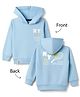 Pink Rabbit Looper Knit Full Sleeves Sports Theme & Text Printed Hooded T-Shirt - Light Blue