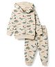 Pink Rabbit Cotton Looper Knit Full Sleeves Hooded T-Shirt and Lounge Pant Co Ord Set Dino Print - Cream