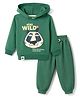 Pink Rabbit Looper Knit Full Sleeves Hooded T-Shirt & Lounge Pant Set with Animal Face Print - Green