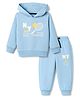 Pink Rabbit Cotton Looper Knit Full Sleeves Hooded T-Shirt and Lounge Pant Co Ord Set Tennis Print - Blue