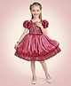 smile baby NX Tissue Knit Half Puffed Sleeves Sequins & Stone Embellished Bow Applique Detailed Pleated Balloon Dress - Wine