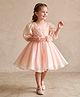 smile baby NX Tissue Woven Three Fourth Puffed Sleeves Rose Applique Detailed Dress - Peach