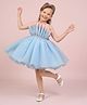 smile baby NX Chiffon Woven Sleeveless Stone Embellished Colour Blocked Pleated Dress - Sky Blue
