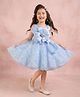smile baby NX Tissue Knit Sleeveless Glitter Embellished Bow & Floral Applique Detailed Layered Dress - Sky Blue